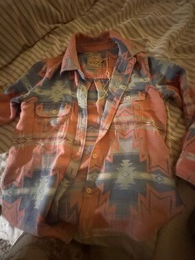Faherty Aztec Artist Series Button-Up Jacket - Rust & Slate Blue